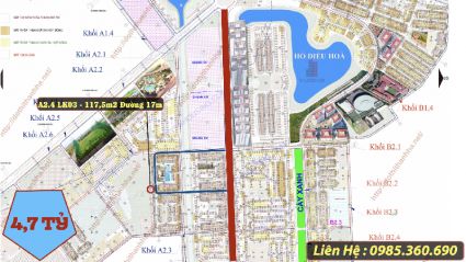 Bán liền kề thanh hà A2.4 liền kề 03 diện tích 117,5m2 đường 17m hướng đông nam giá 4,7 tỷ