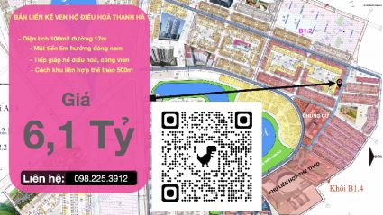 Bán liền kề thanh hà B1.4 liền kề 15 diện tích 100m2 đường 17m ven hồ điều hoà thanh hà giá rẻ