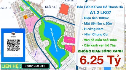 Bán liền kề Thanh Hà khu A1.2 mặt nhìn chung cư, ven hồ điều hoà Thanh Hà