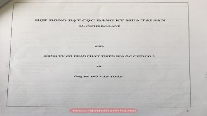 Mẫu hợp đồng thỏa thuận đặt cọc liền kề,biệt thự khu đô thị thanh hà Cienco 5