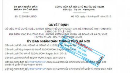Hà Nội Phê Duyệt Điều Chỉnh Quy Hoạch Dự Án Khu Đô Thị Thanh Hà Mường Thanh Tỷ Lệ 1/500
