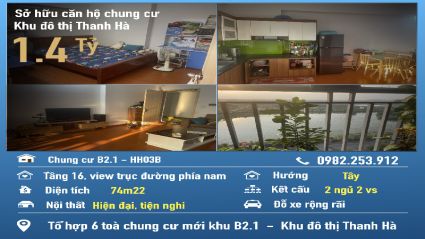 Bán chung cư khu đô thị Thanh Hà khu 6 toà mặt đường thuận tiện kinh doanh, buôn bán