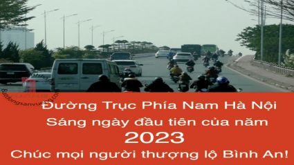 Không khí trên đường trục phía Nam Hà Nội đoạn qua khu đô thị Thanh Hà  khá đông đúc sáng 1/1/2023